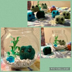 Handmade tiny frog crochet desk pets with tank